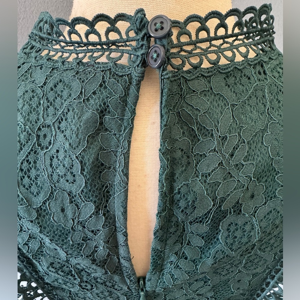 Lulus Dark green Lace Mock Neck Mini Dress Small - Picture 10 of 15